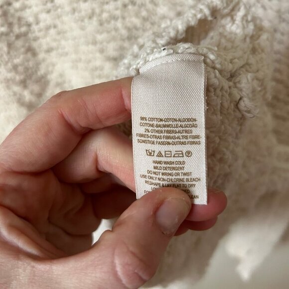 Free People Cream Open Knit Popcorn Texture V Neck Chunky Oversized Sweater XS - Picture 6 of 8
